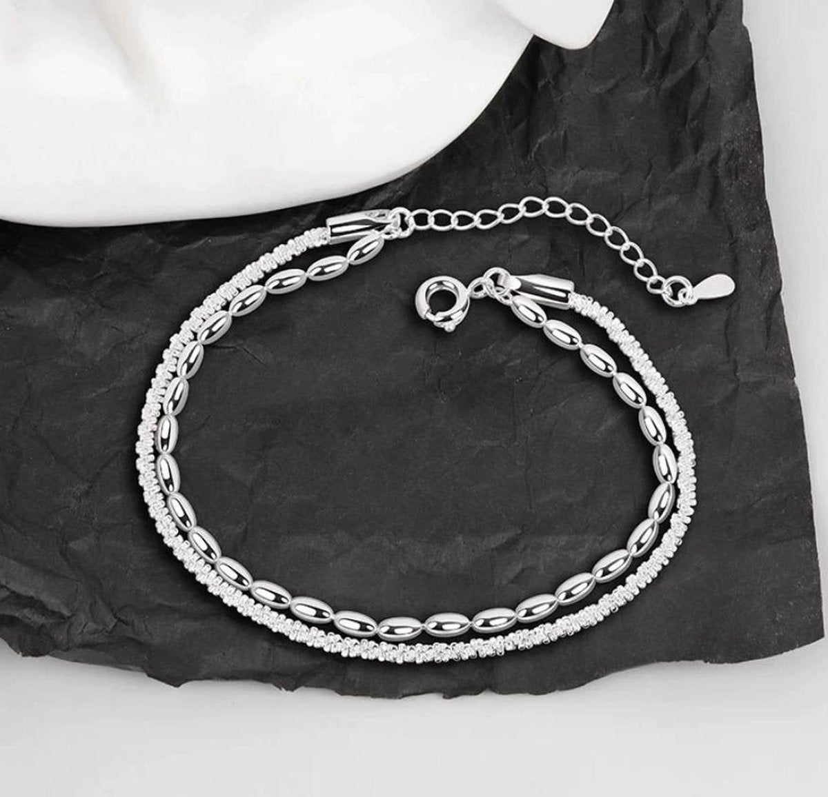 Beenmerg Opgetild wit Dubbele zilver 925 plated armband – Liefs Jade